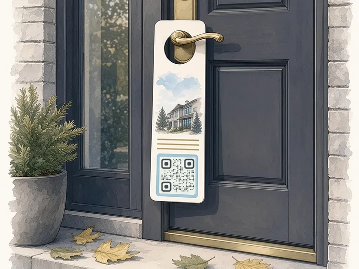 Ilustración pintada de un colgante de puerta de TrueView en una puerta principal